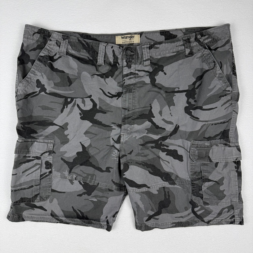Wrangler Authentics Grey Camo Cargo Shorts Mens 52 Casual Stretch Camouflage
